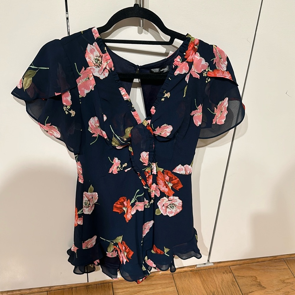 Aqua size medium floral romper